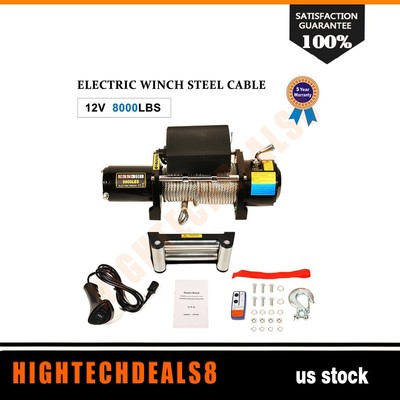 Electric Winch Recovery 12V 8000lbs Steel Cable Truck SUV Offroad Heavy Duty