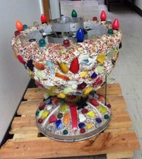 ANTIQUE XMAS TREE STAND  CORNING URANIUM GLASS CHUNKS CONCRETE WIRED HEAVY