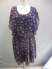 EN FOCUS Size 18W Women Multicolor Cinch Waist Round Neck Midi Blouson Dress 666