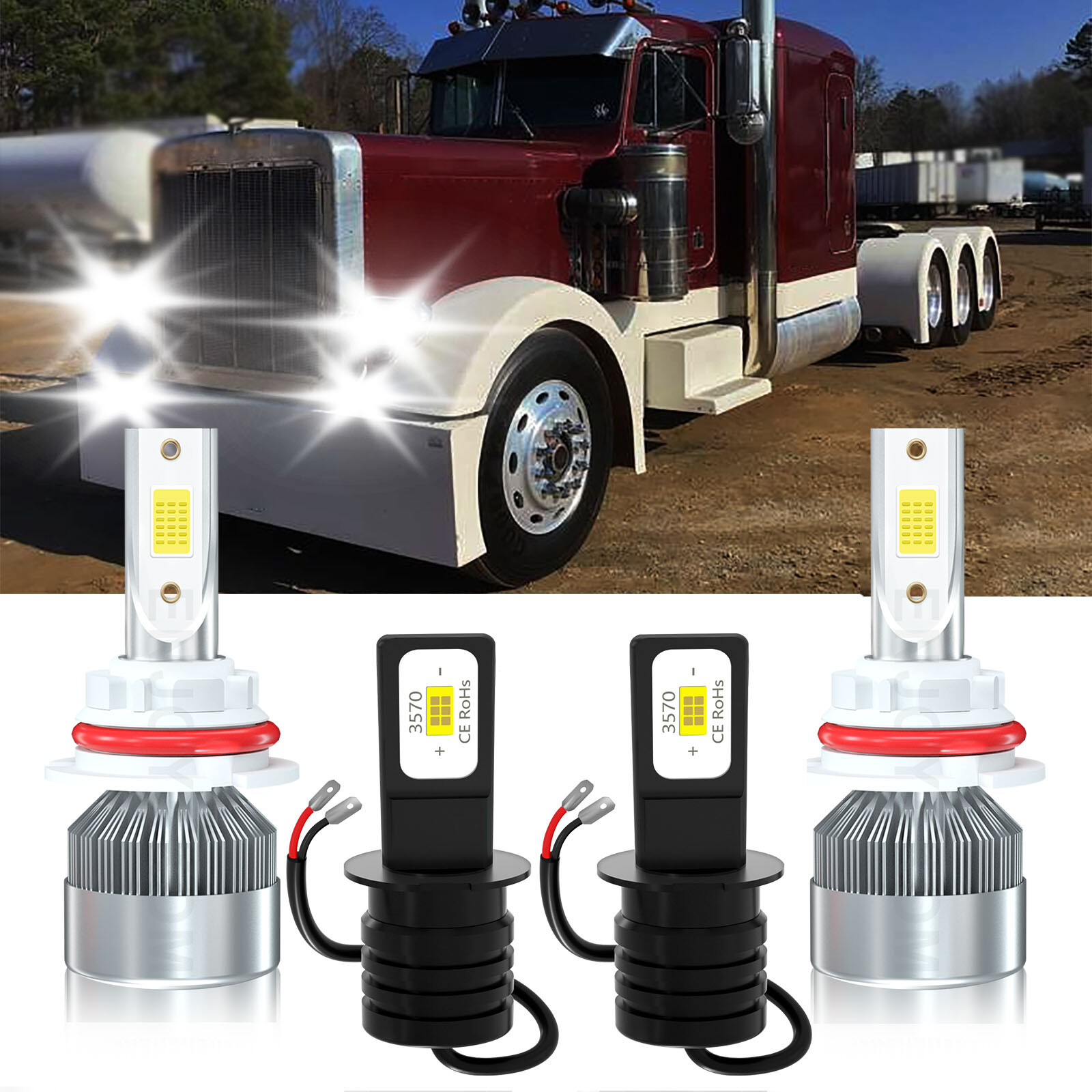 LED Headlight Bulbs High Low Beam Fog Light white For Peterbilt 359 1986-1988