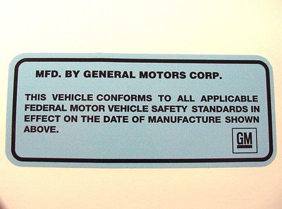 1968-76 GM Door Jamb ID Vin Number Decal Sticker Buick GS Olds