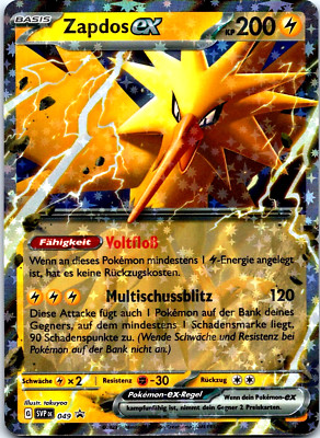 Zapdos EX Pokemon Karte SVP049 Black Star Promo Full Art Holo NM Deutsch