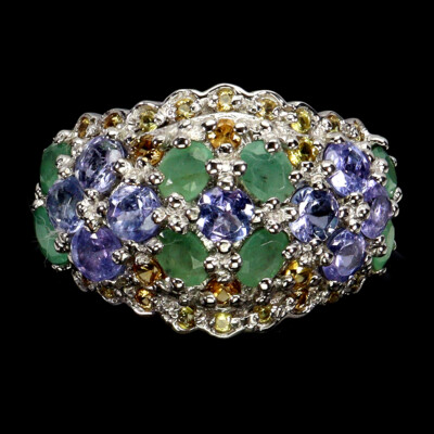 925 Sterling Silver Ring Oval Emerald Sapphire Tanzanite Gemstone Jewelry Size 8