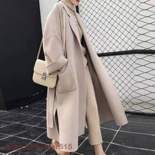 Women Winter Mid Long Trench Coat Solid Colour Thick Casual Loose Jacket Parka