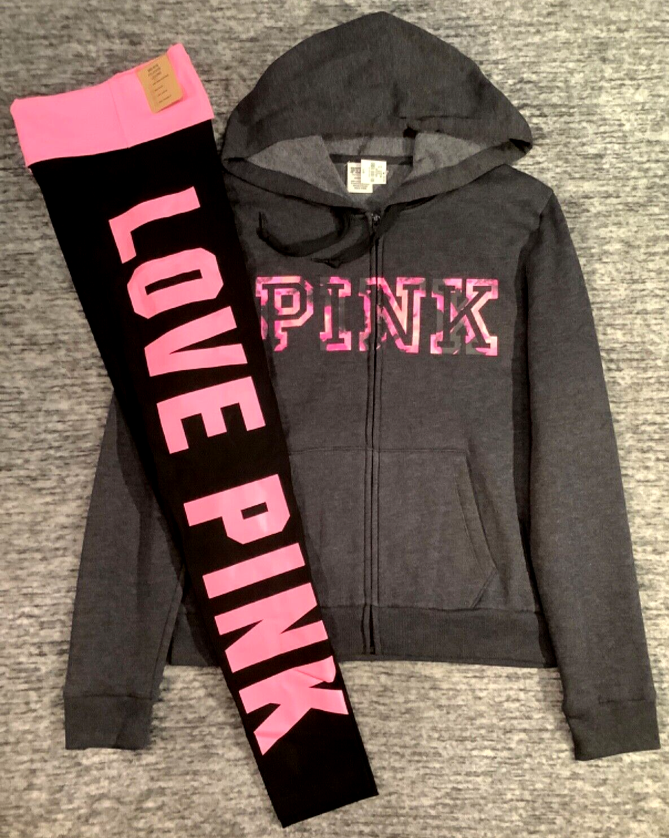 Victoria's Secret Pink Tie Dye Full Zip Hoodie + Leggings Set Gray