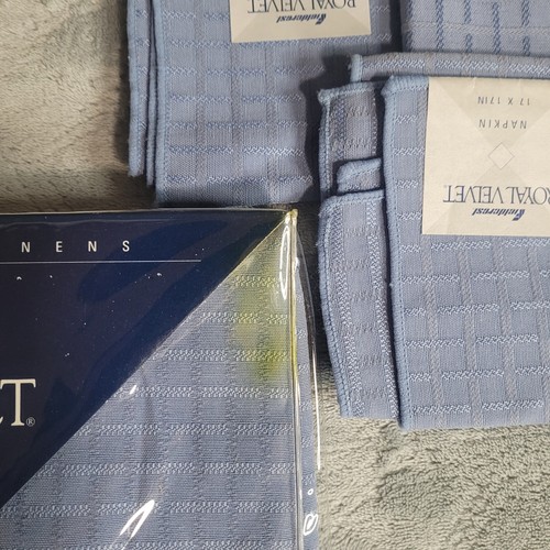 NEW Vintage Fieldcrest Royal Velvet Tablecloth Blue 52x70 Rectangle + 6 Napkins - Picture 7 of 8