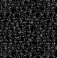 Feline Drive Fabric 108" Wide Backing FELINE FANCY Black - Sold by the HALF YARD