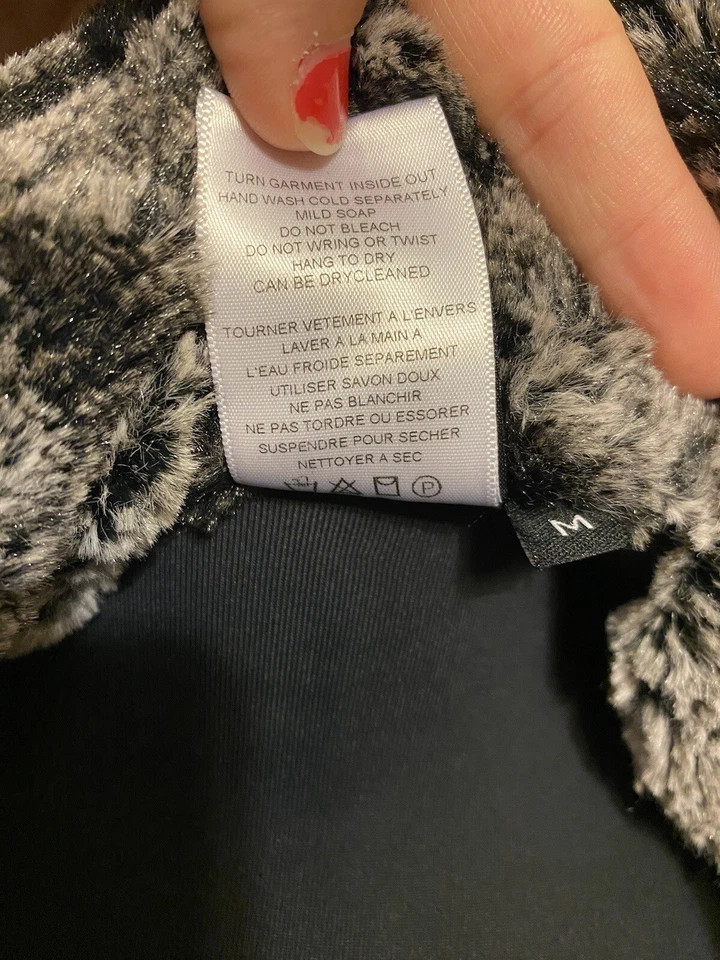 Casaco de pele sintética cinza com botões Sharon Young feminino tamanho médio aconchegante jaqueta extravagante - Imagem 4 de 4