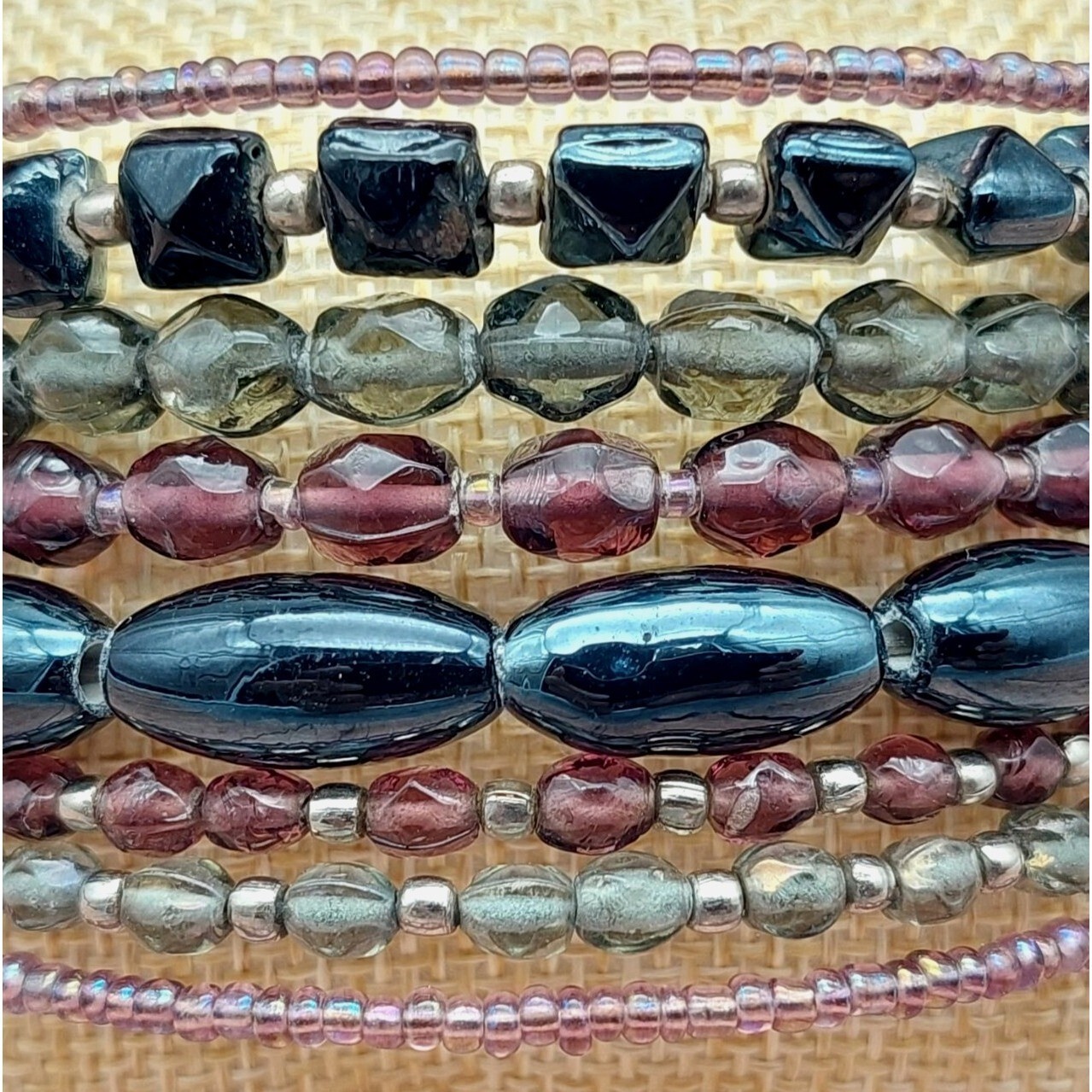 Boho Beaded Memory Wrap Bracelet Multi Strand Pur… - image 4