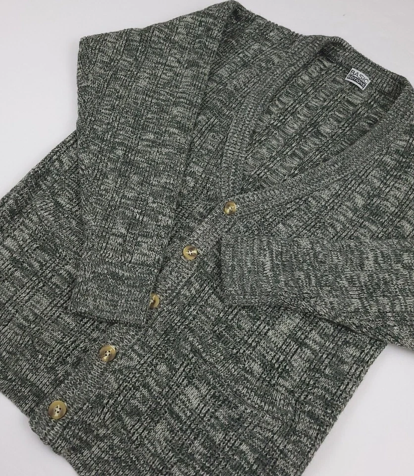 Vintage 90s Basic Editions Grey Pattern Knit Cardigan Sweater Vtg 1990s USA  - Image 2 of 4
