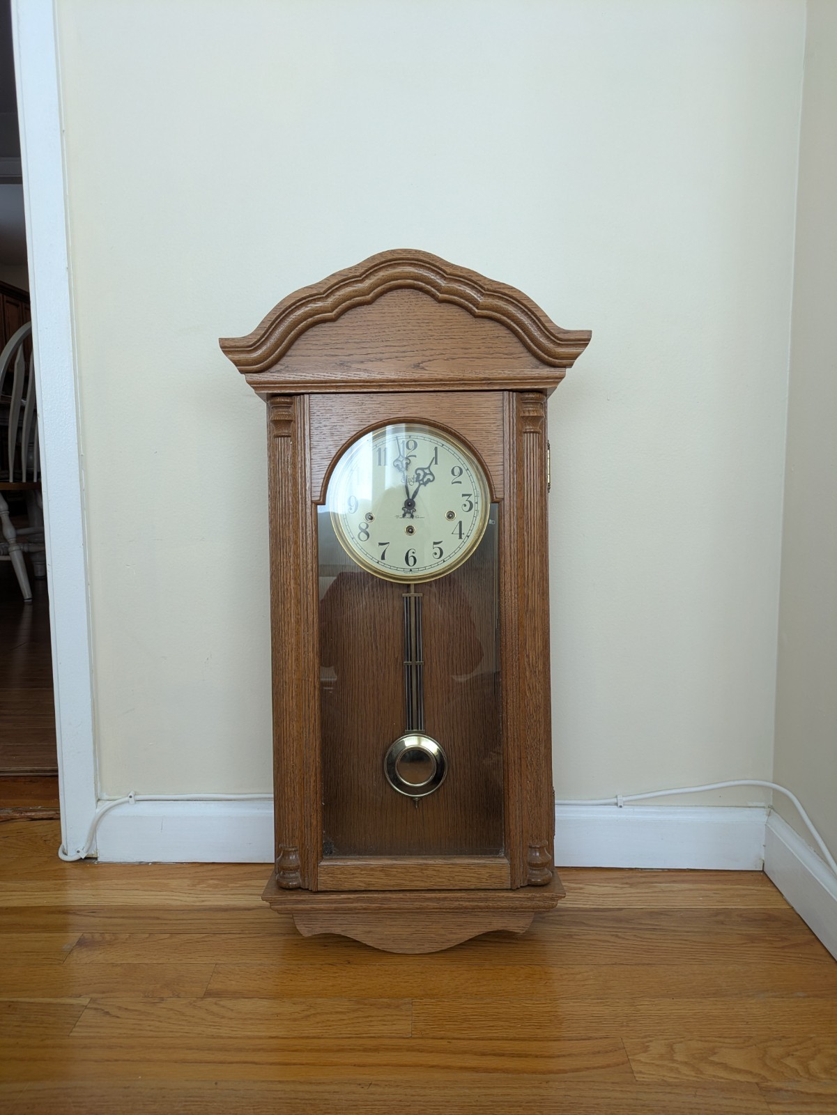 Sligh Oak Westminster Chime Wall Clock Key Sligh Oak Westminster Chime Wall Clock Key Wound Mechanical Pendulum model 0747 image