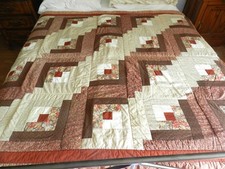 Handmade Brown Log Cabin Quilt, Twin/Full, excellent