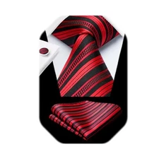  Mens Tie Set Classic Woven Ties and Pocket Square Cufflinks Set Formal A-red
