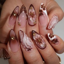 Halloween Press On Nails Medium Almond Glossy 3D Art False Nails Party Set