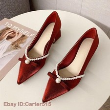 Womens Pearl Bowknot Pointed Toe High Heel Slip on Wedding Party Dress Shoe Pump