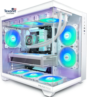 ATX PC Case, 6 PWM ARGB Fans Pre-Installed, 360MM RAD Support, Type-C Gaming PC