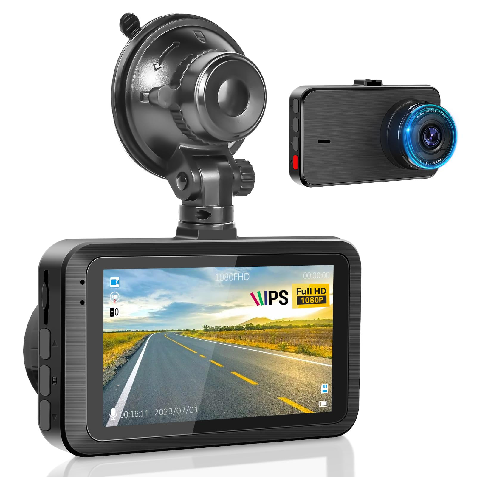 Dual 1080P Car Dash Cam with 3 Inch IPS Touchscreen and G-Sensor