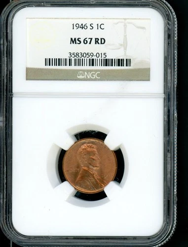UNITED STATES 1946-S LINCOLN WHEAT PENNY SMALL CENT COIN NGC MS 67 RD        A5
