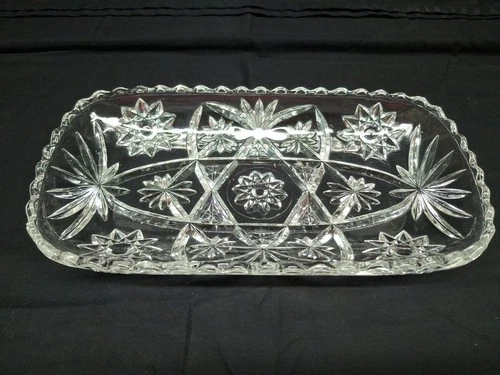Vintage Anchor Hocking Star of David Glass Relish Tray Prescut Clear 12"
