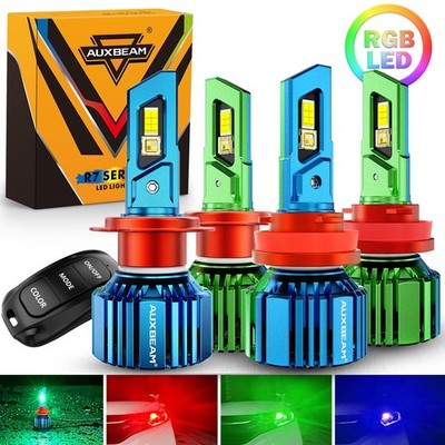 For GMC Acadia 2007-2012 AUXBEAM RGB H7 H11 LED Headlight Hi/Low Beam+RGB Remote