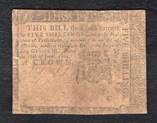 JUNE 18, 1764 5s FIVE SHILLINGS PENNSYLVANIA COLONIAL NOTE &ldquo;BEN FRANKLIN&rdquo;