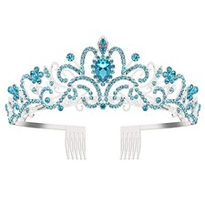 Blue Tiara Crowns Crystal Headband Princess Rhinestone Crown TG Silver Blue