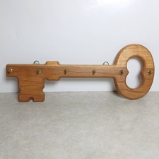 Vintage Wood Wooden Key Shaped Key Holder Rack 6 Hooks Wall Decor Cottagecore