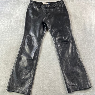 Vintage GAP Leather Pants Womens 12 Black Boot Cut Biker Moto Rider Grunge Y2K