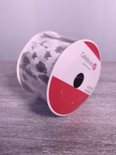 Celebrate It Wired Ribbon White Gray Glitter Birch Print Holiday 2.5" x 20ft.