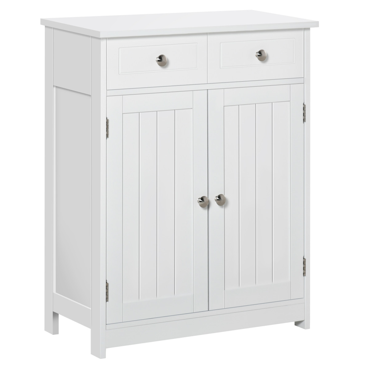 Rackhams Grey/White Bathroom Floor Storage Cabinet W/ 2 Drawers Door Cupboard - Image 2