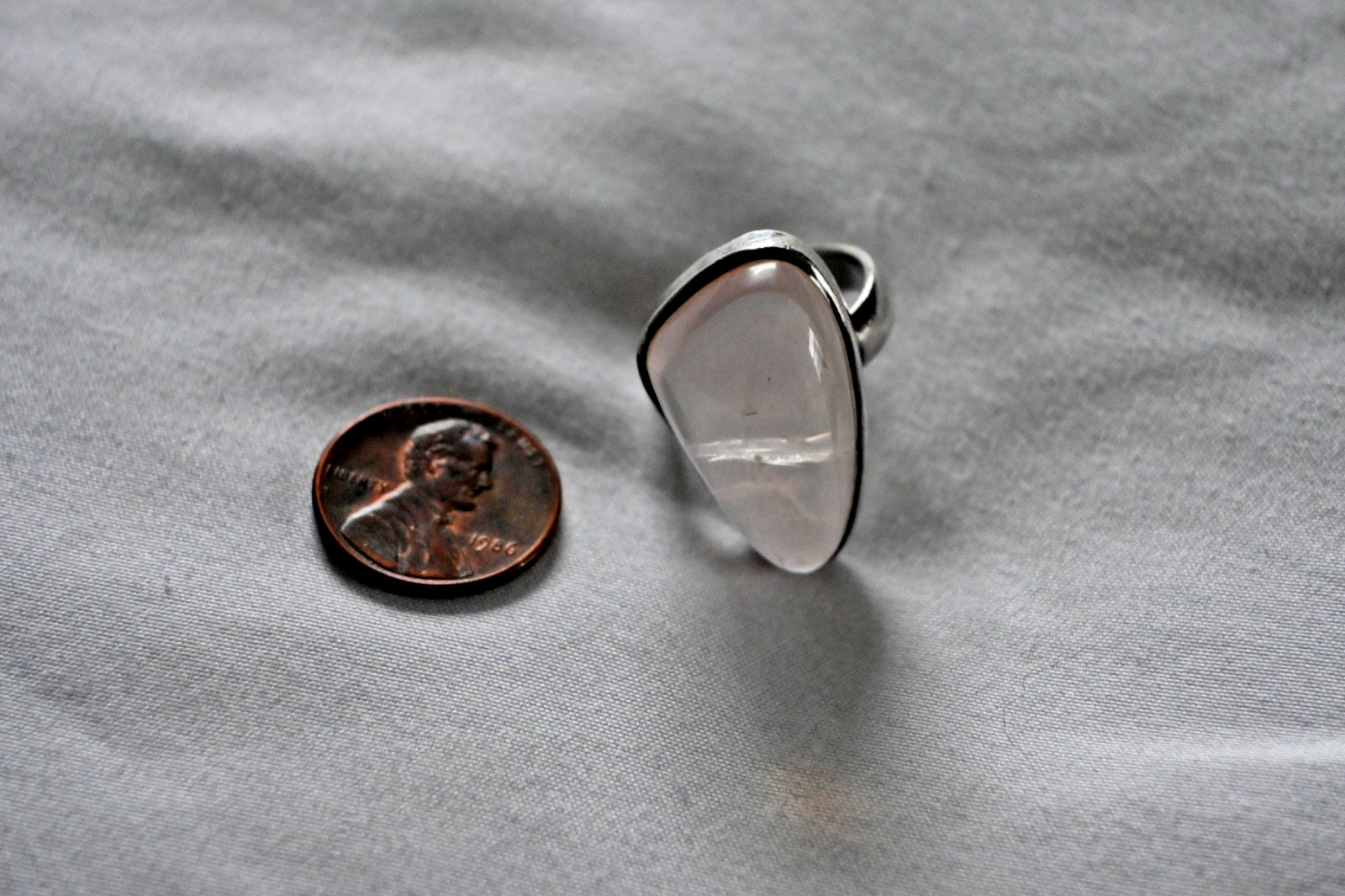 Large Statement Ring - Rose Quartz & Sterling Sil… - image 2