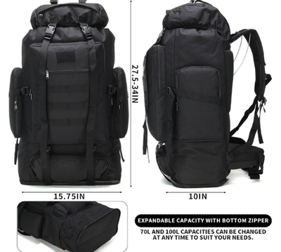 Hiking Backpack for Men 70L/100L Camping Backpack Military Rucksack Black |  eBay