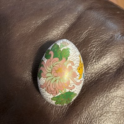 Vintage Cloisonné Gold Gilt Easter Egg Decorative Enamel Flower Painted Egg