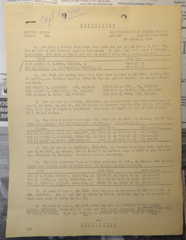 WWII 1943 Albion T Sawyer 65th Fighter Wing 57th 83rd 82nd 83rd 352nd +