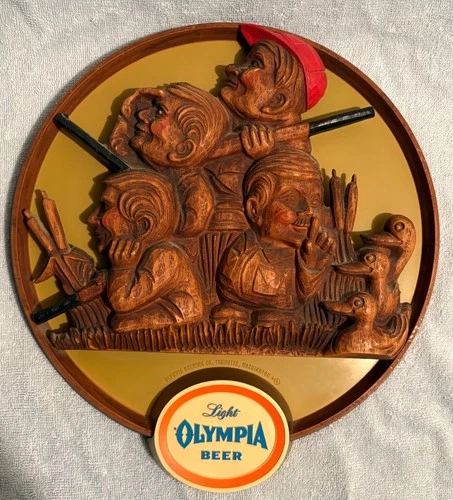 Vintage Plastic Olympia Light Beer Duck Hunters Sign