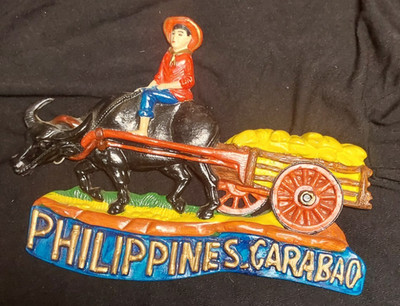 PHILIPPINES, CARABAO WALL HANGING - POTTERY - 12 IN X 8.5IN