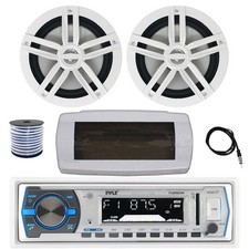 Pyle Bluetooth Marine Receiver, Cover, Antenna,Wire, 2x 6.5" 180W White Speakers