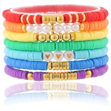 Friendship Bracelets Trendy Heishi Clay Bead Bracelets Stack Gold Colorful