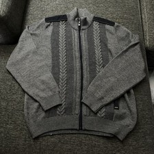 Impulso Sweater Mens Large Full Zip Cable Knit Wool Blend Made Italy Pockets