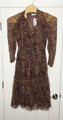 Ulla Johnson Idalia Neck-Tie Silk Chiffon Midi Dress 6 NWOT