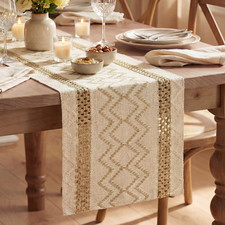 Burlap Brown Stripe Diamond Woven Table Runner 12x36 Inch