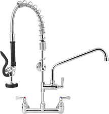 25" Height Commercial Faucet with Sprayer, 8" Adjustable Center  12" Add-On Swi