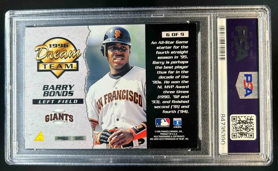 1996 Score Barry Bonds Dream Team #6 Giants PSA 8 - Image 2 of 2