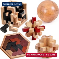 5PCS Wooden Puzzles for Adults Kids - Cube Shape Brain Teasers, Logic Educ
