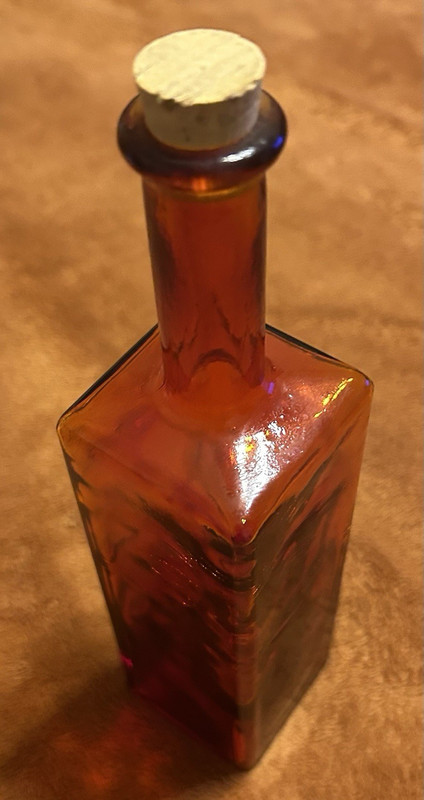 Unmarked Amber Glass Square Decanter Bottle with Stopper Included