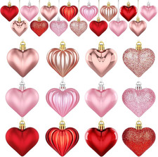 36Pcs Valentines Day Decor Heart Ornaments for Valentine Tree Red Pink Rose Gold