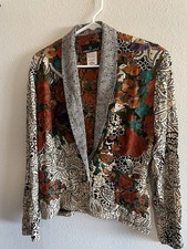 Carole Little Blazer Jacket Women Floral Boho Artsy Vtg Sz 8 Orange Black Green