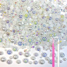 50g White Flat Back Pearls Rhinestones for Crafting Bedazzling 3-10mm
