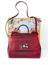 Authentic Dolce & Gabbana Sicily Iguana Print Leather Crystal DG Logo Handbag