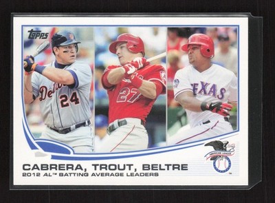 2013 Topps #294 2012 AL Batting Average Leaders (Cabrera / Trout / Beltre)